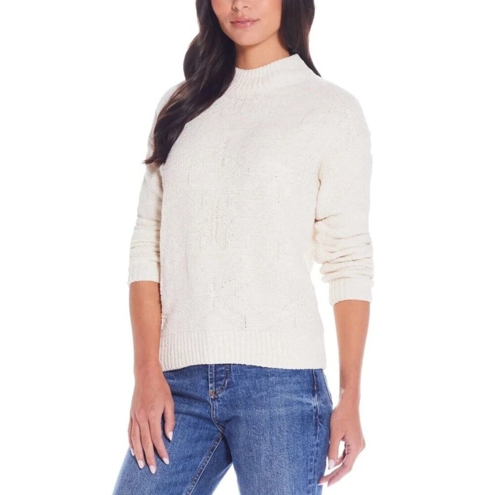 Weatherproof Vintage Womens L Knit Sweater Gold Metallic Pullover Knitwear Cream